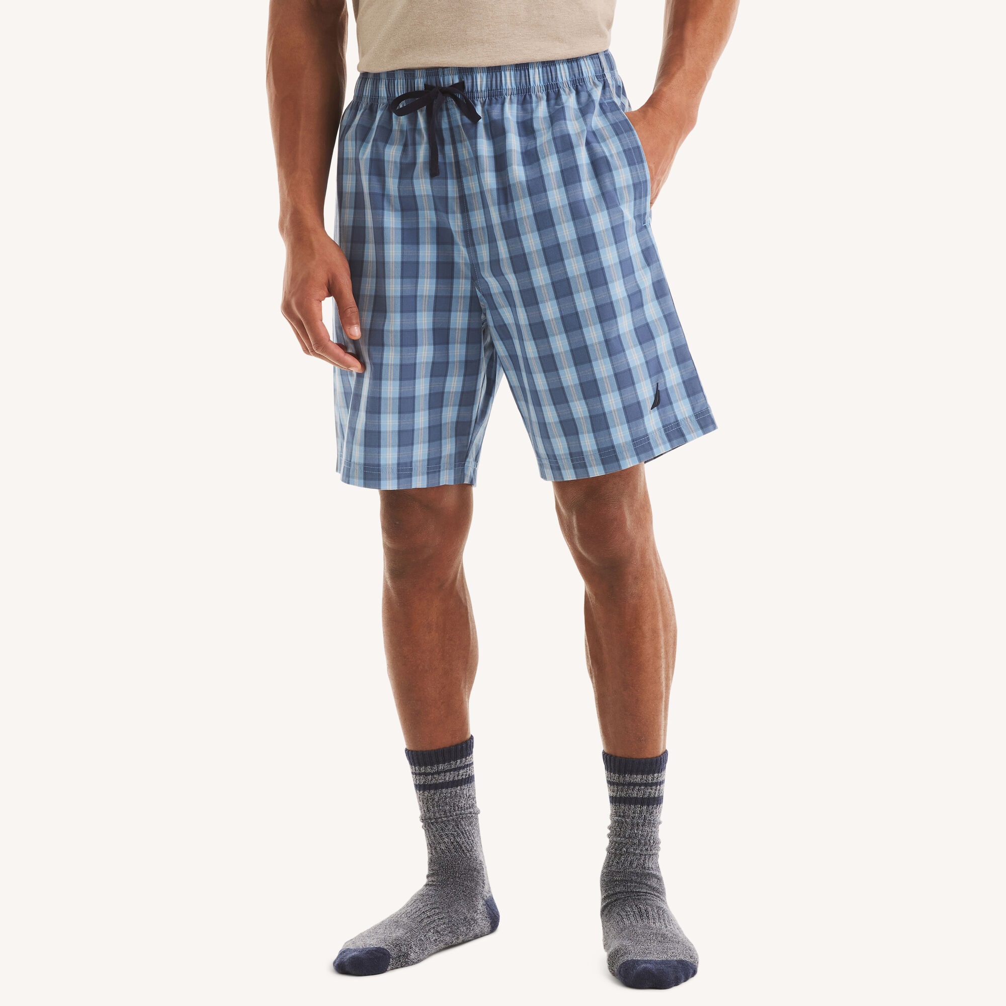 Plaid Woven Sleep Short,Blue Dive,large