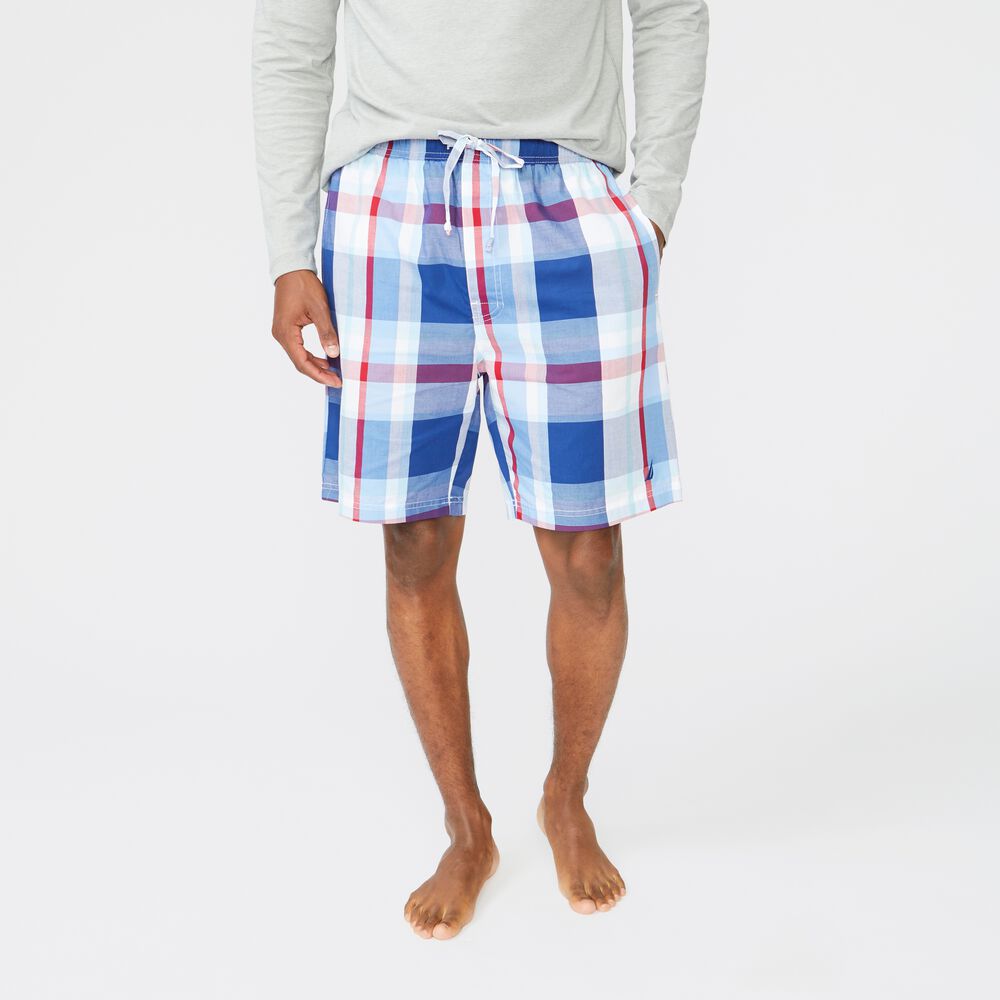 PLAID WOVEN SLEEP SHORT,Blue Depths,large