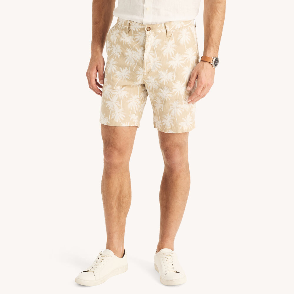 8.5" Printed Linen Deck Short,Woodsage,large