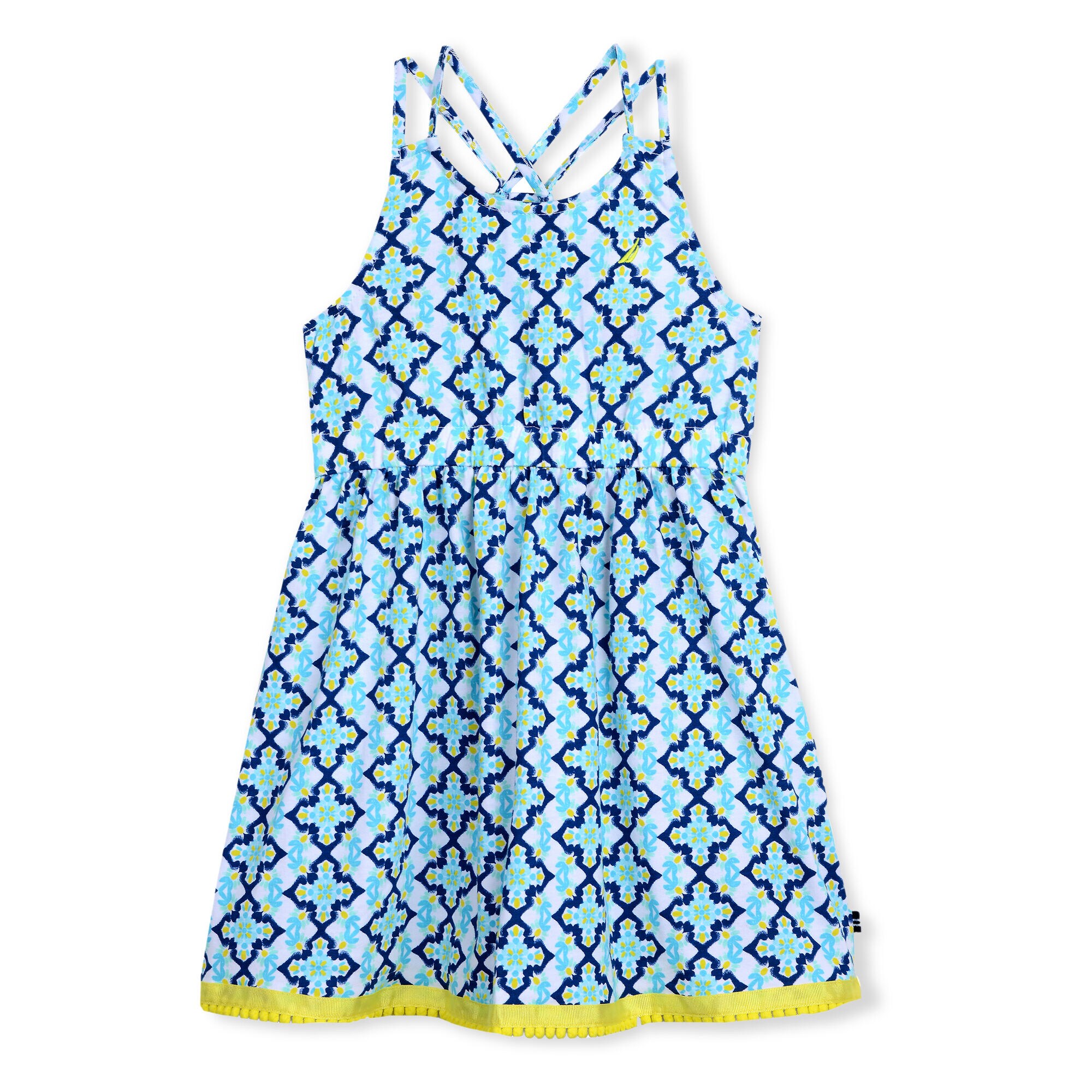 GIRLS' DRESS IN TILE PRINT,Castaway Aqua,large