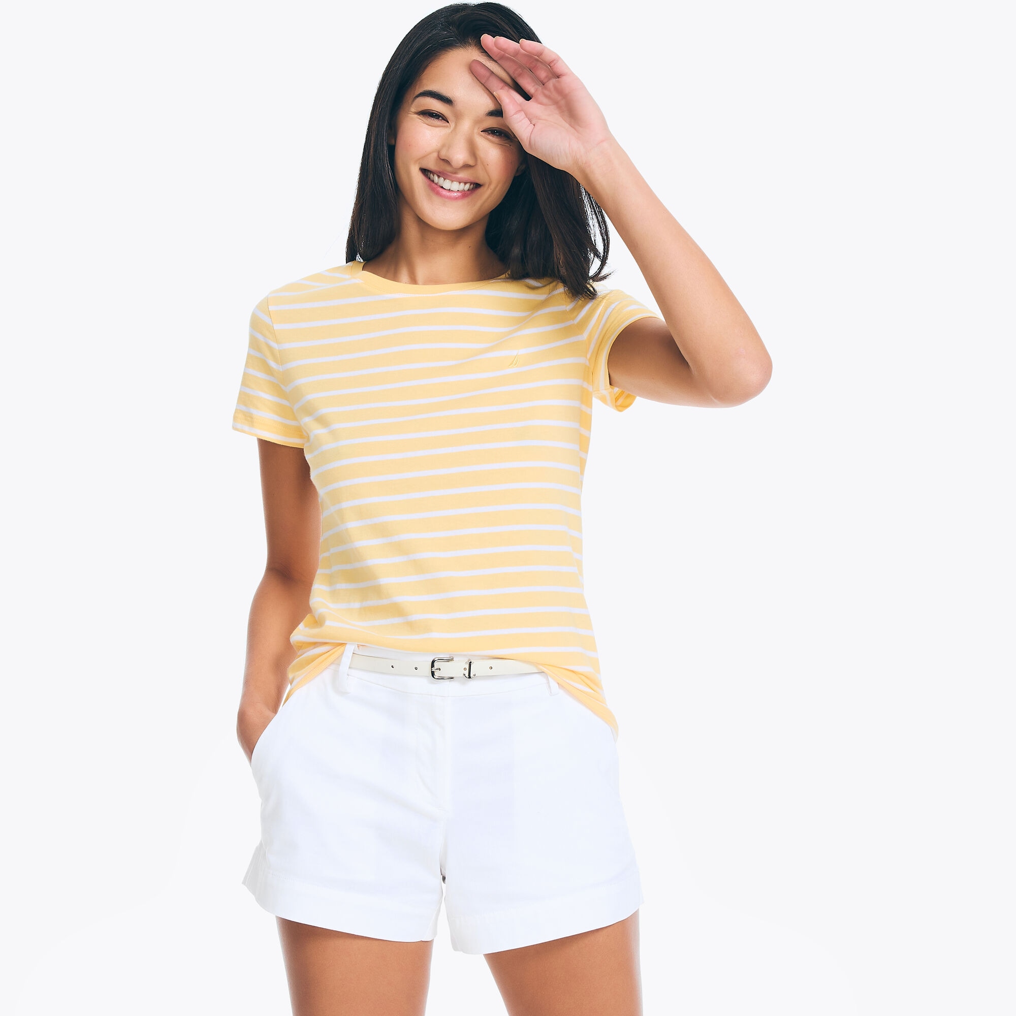 STRIPED CREWNECK T-SHIRT,Sisal,large