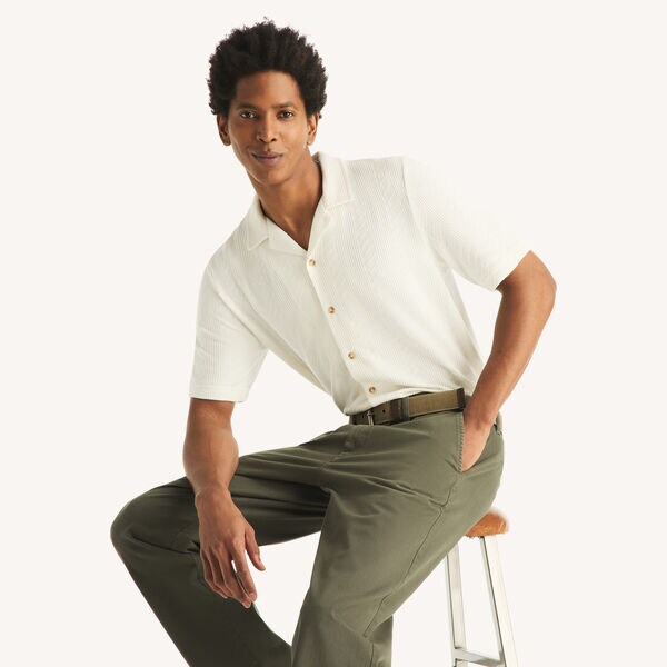 Classic Fit Textured Button-Front Polo