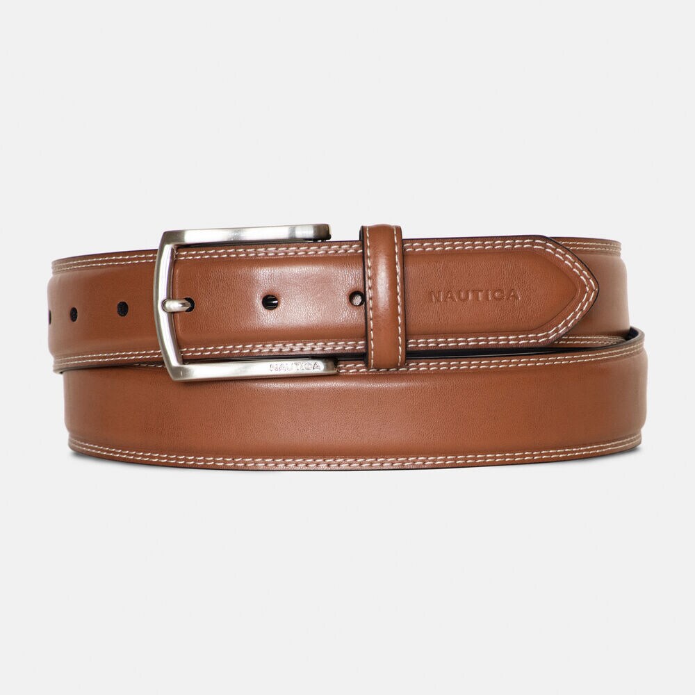 DOUBLE-STITCH LEATHER BELT  ,Brown Stone,large