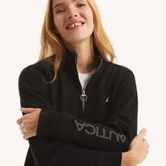 Fleece Quarter-Zip,Black,large