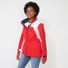 COLORBLOCK LOGO HOODED JACKET,Tomales Red,large