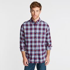 BIG & TALL PLAID LONG-SLEEVE SHIRT,Zinfandel,large