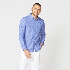 FLORAL PRINT CHAMBRAY SHIRT,Windsurf Blue,large