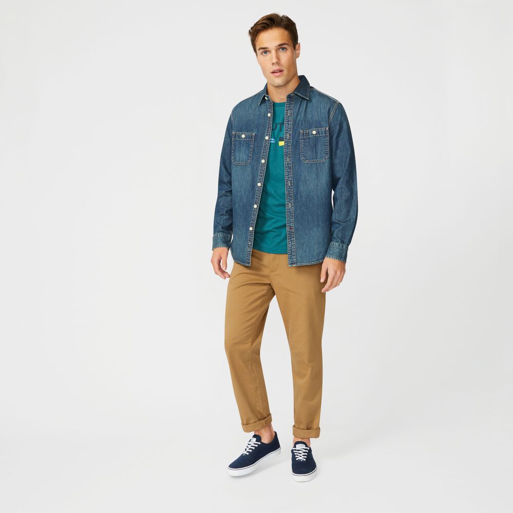 BIG & TALL DENIM SHIRT,Navy,large