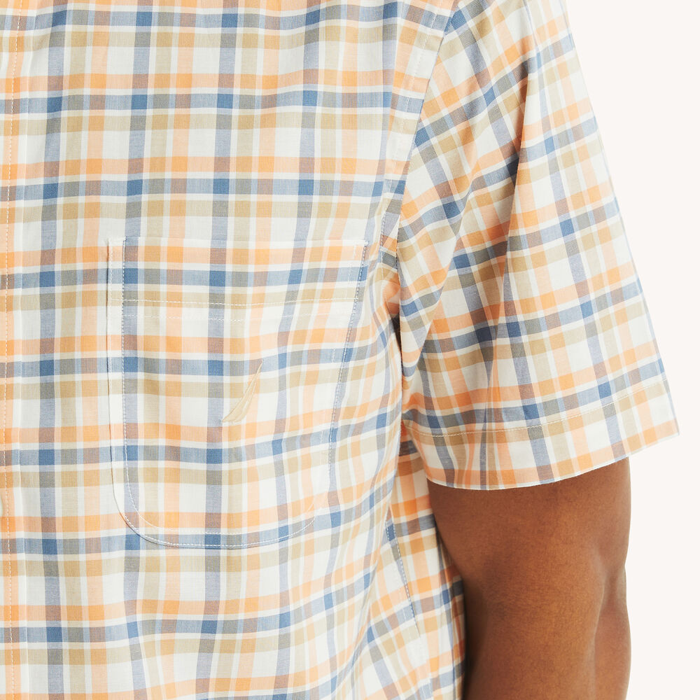 Plaid Short-Sleeve Shirt,Bright White,large