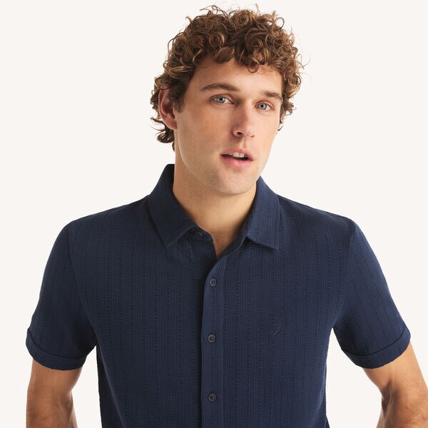 Classic Fit Seersucker Button-Front Polo