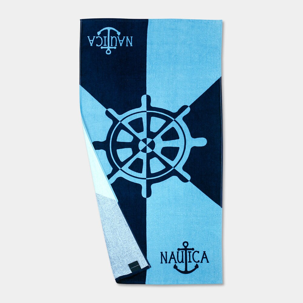 KIDS' BOAT WHEEL PRINT BEACH TOWEL,Navy,large