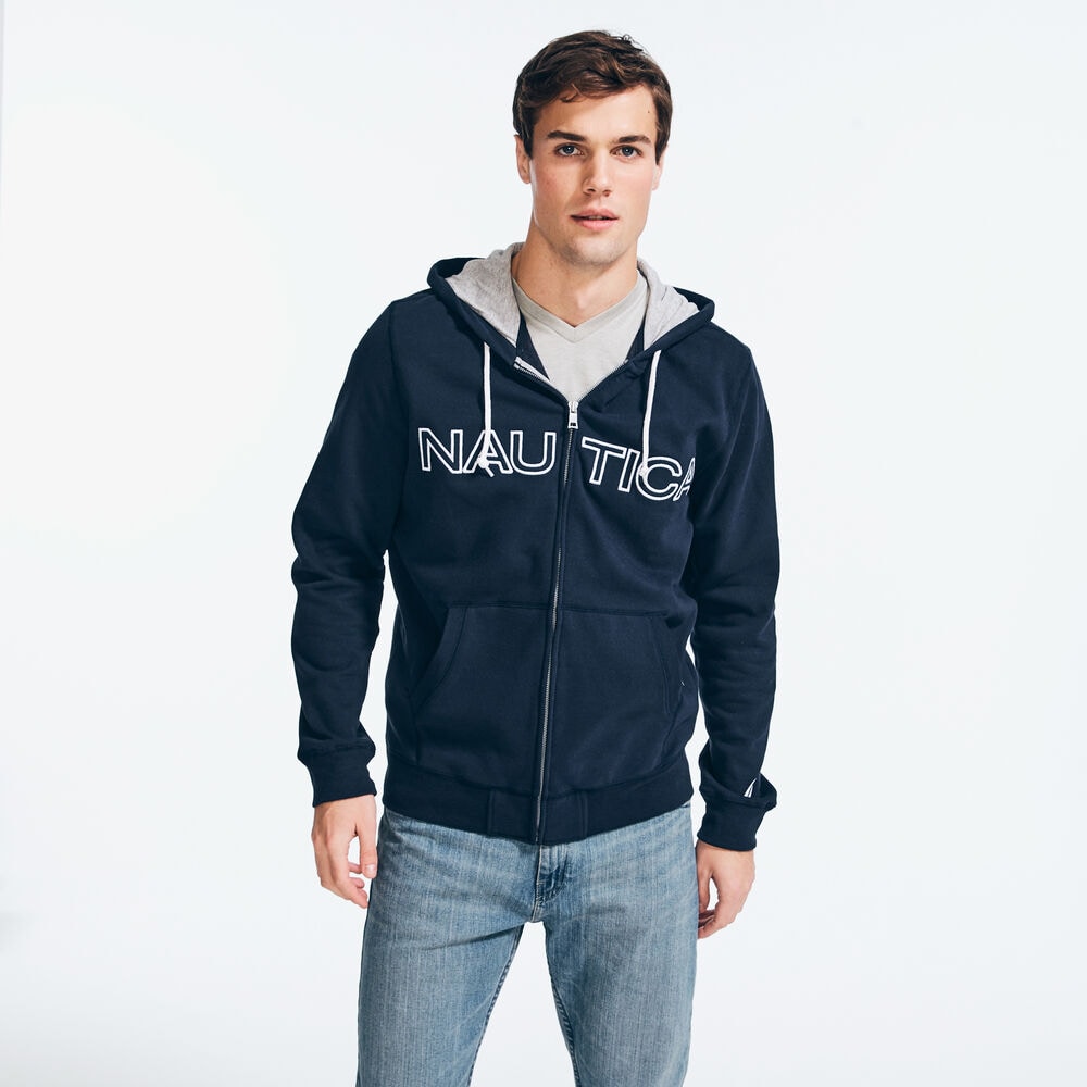 LOGO FULL-ZIP HOODIE,Navy,large