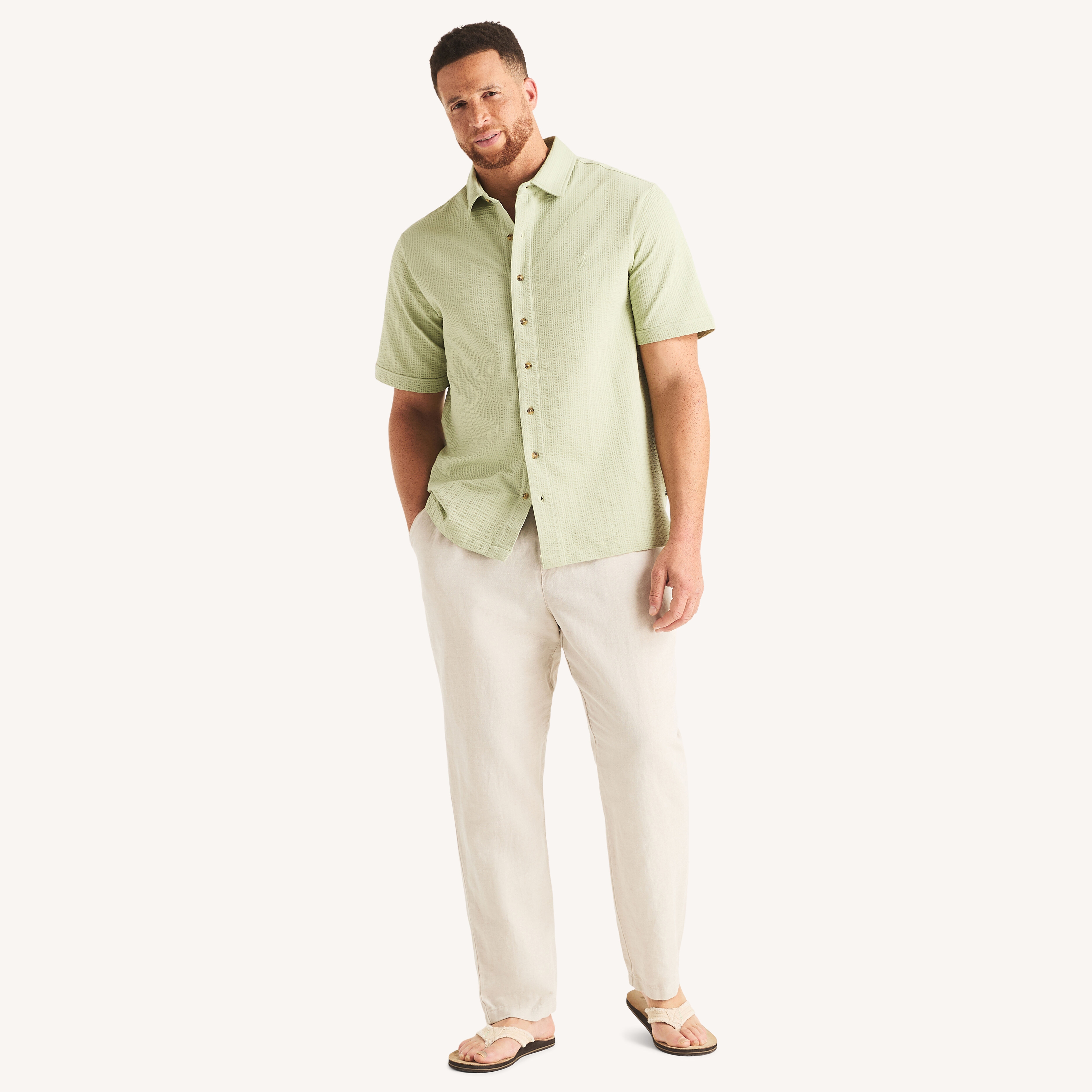 Big & Tall Classic Fit Seersucker Button-Front Polo | Nautica