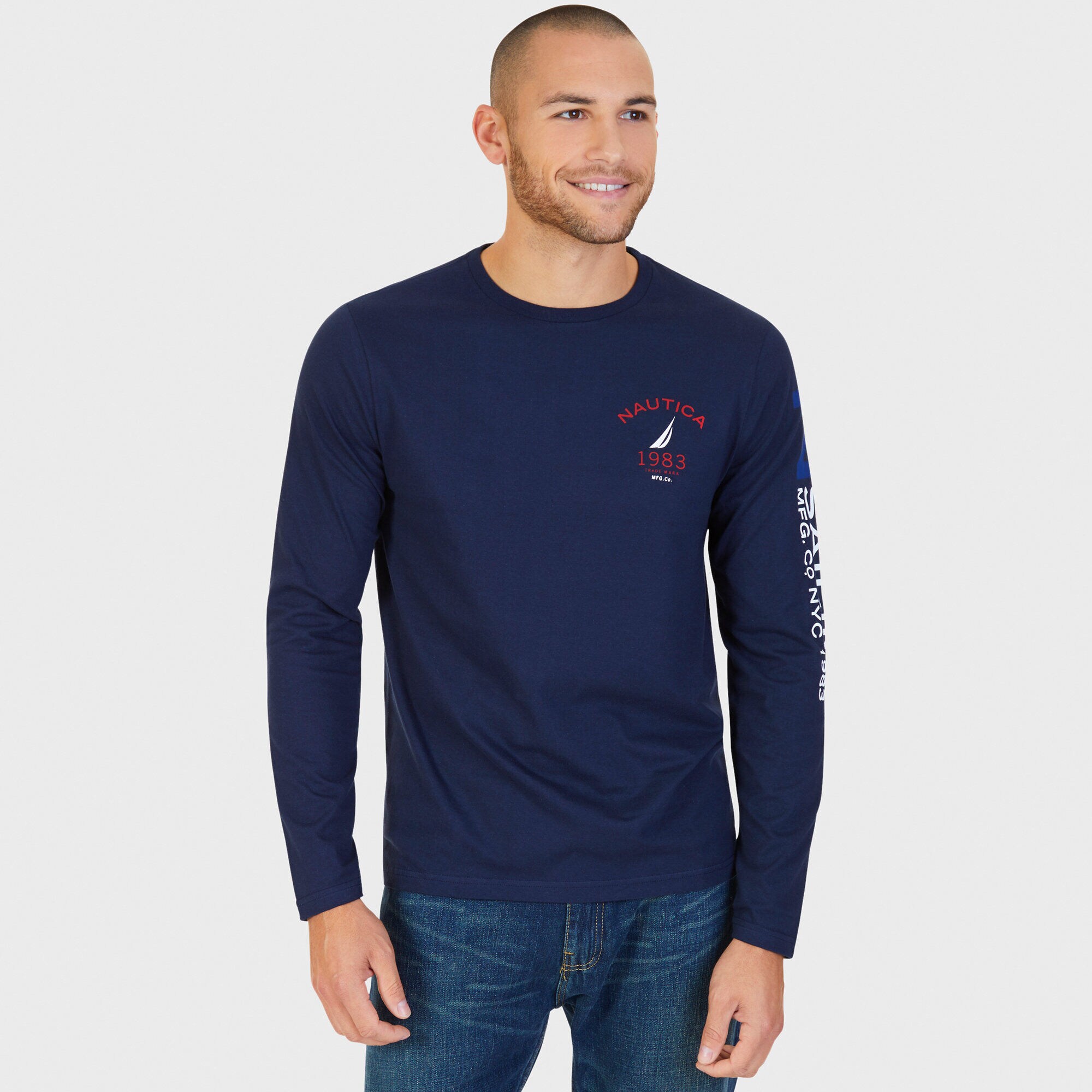 brand icon Arm Long Sleeve T-Shirt,Navy,large