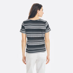 STRIPED TIE-FRONT TOP,True Black,large