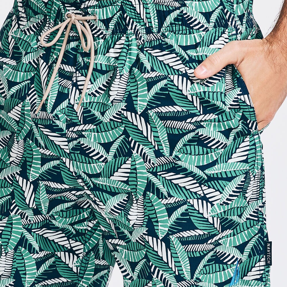 8" SUSTAINABLY CRAFTED NAVTECH FOLIAGE PRINT SWIM SHORT,Blue Depths,large