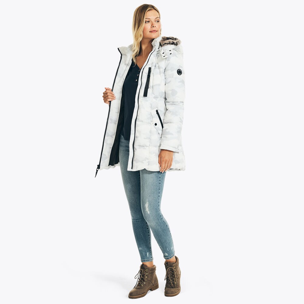 FAUX-FUR TRIMMED CAMOUFLAGE PARKA WITH REMOVABLE HOOD,Bright White,large