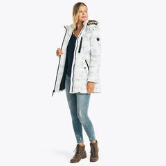 FAUX-FUR TRIMMED CAMOUFLAGE PARKA WITH REMOVABLE HOOD,Bright White,large