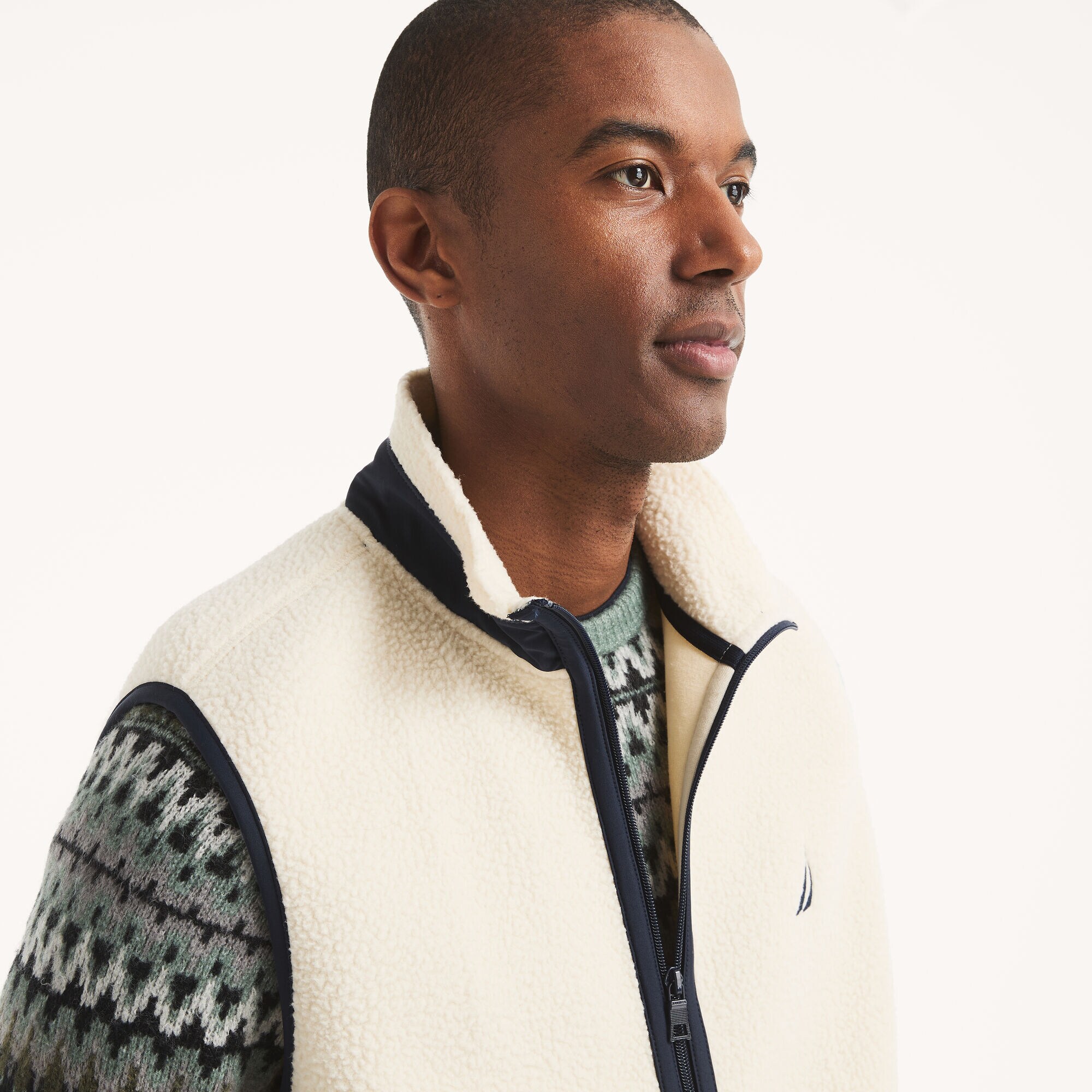 Big & Tall Faux Shearling Full-Zip Mixed Media Vest | Nautica