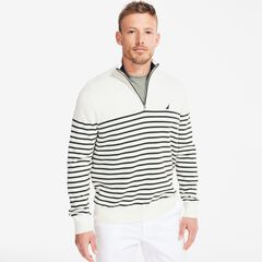 NAVTECH STRIPED QUARTER-ZIP SWEATER,Sail Cream,large