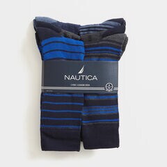 STRIPED STRETCH CREW SOCKS, 5-PACK,Black,large