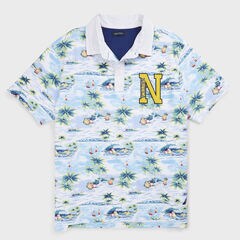 Big & Tall Jersey Polo in Aloha Print,Bright White,large