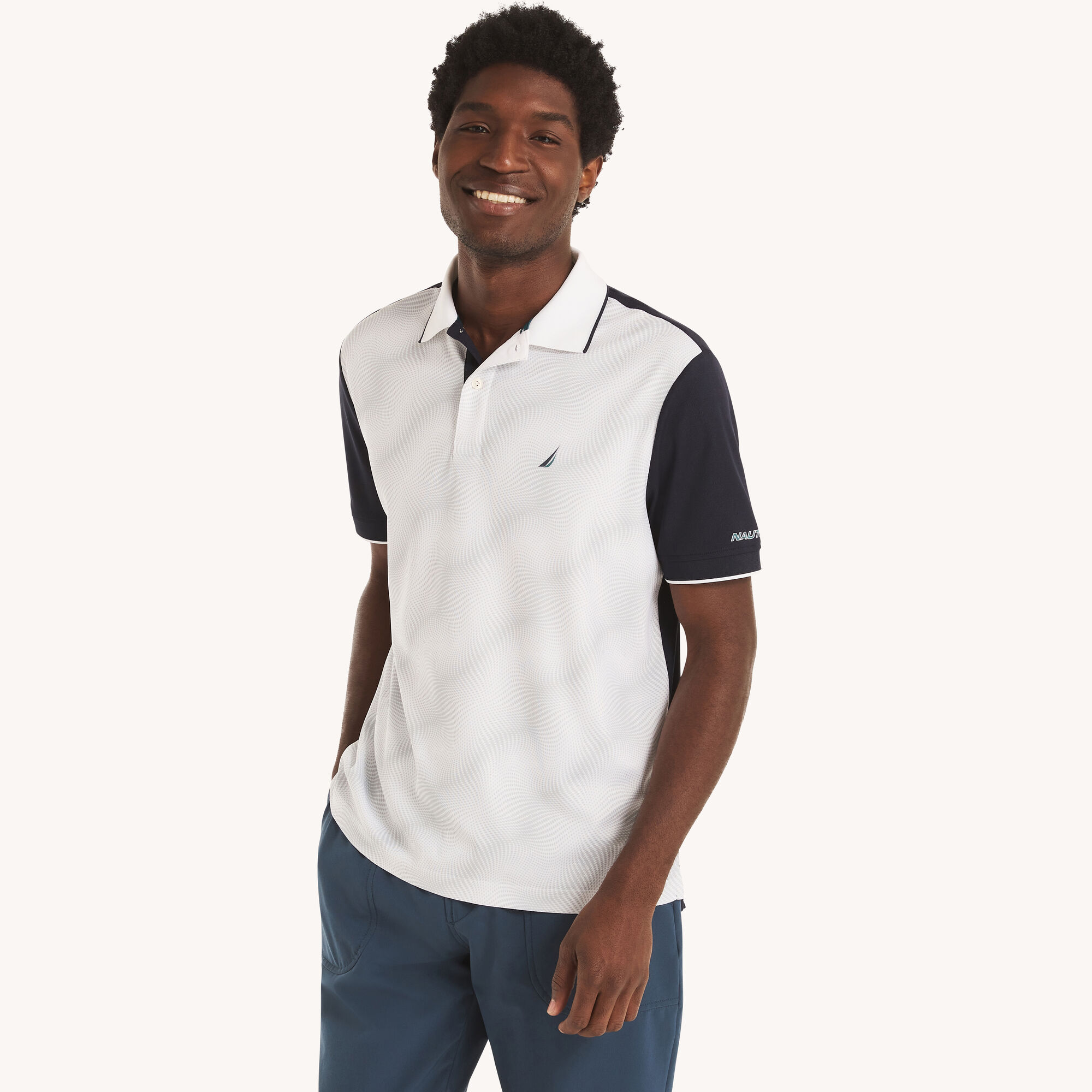 Navtech Classic Fit Printed Polo,Bright White,large