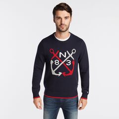 N83 INTARSIA-KNIT GRAPHIC SWEATER,Navy,large