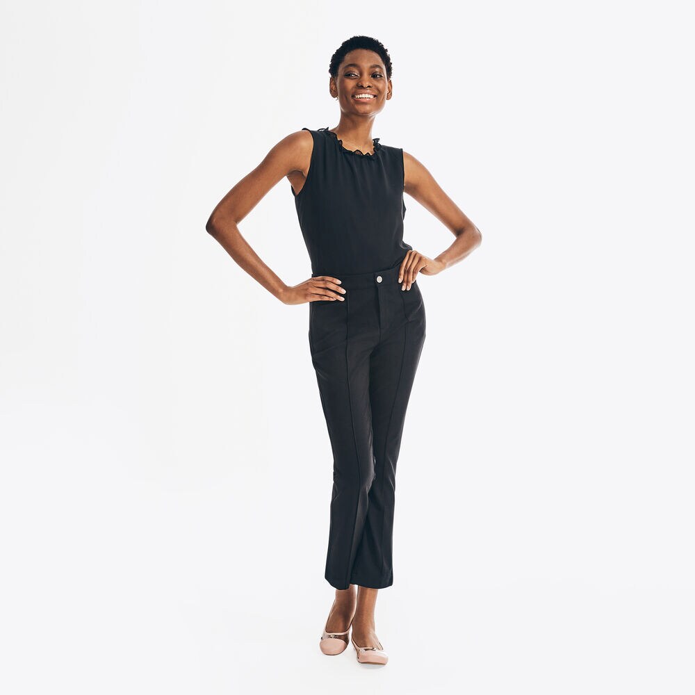 SLEEVELESS TIE-NECK TOP,True Black,large