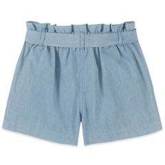 GIRLS' CHAMBRAY PULL-ON SHORT (8-16),Nite Sea Heather,large