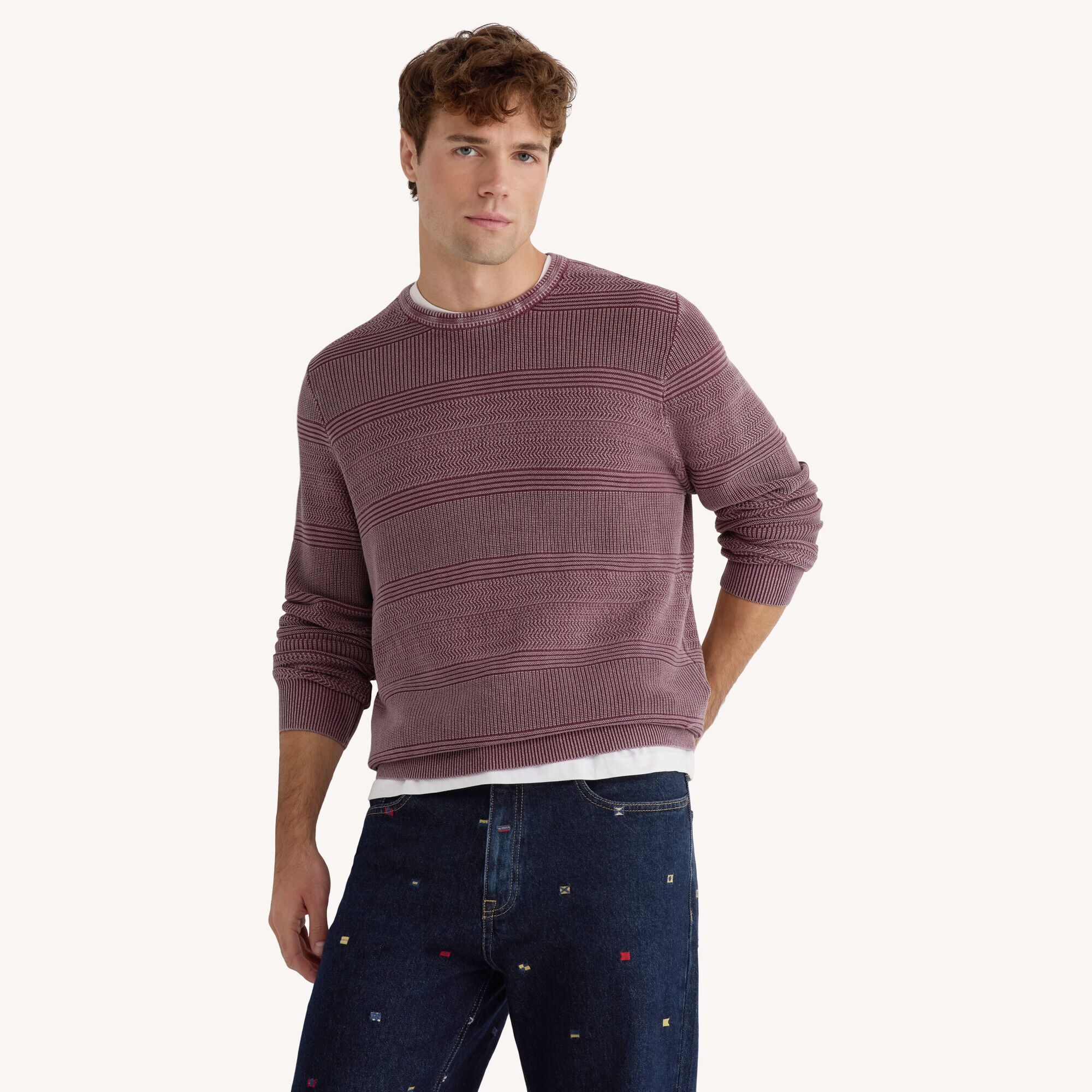  Stonewashed Crewneck Sweater,Parfait Pink,large