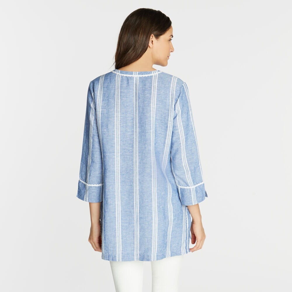 LINEN BLEND TUNIC,Deep Navy Heather,large