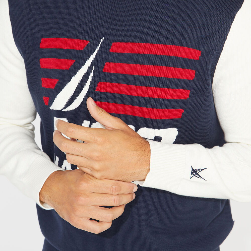 N83 COLORBLOCK GRAPHIC SWEATER,Navy,large