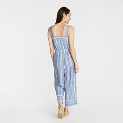 CROP WIDE LEG LINEN JUMPSUIT IN STRIPE,Deep Navy Heather,large