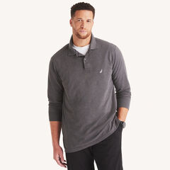 Big & Tall Classic Fit Long Sleeve Deck Polo,Charcoal Heather,large