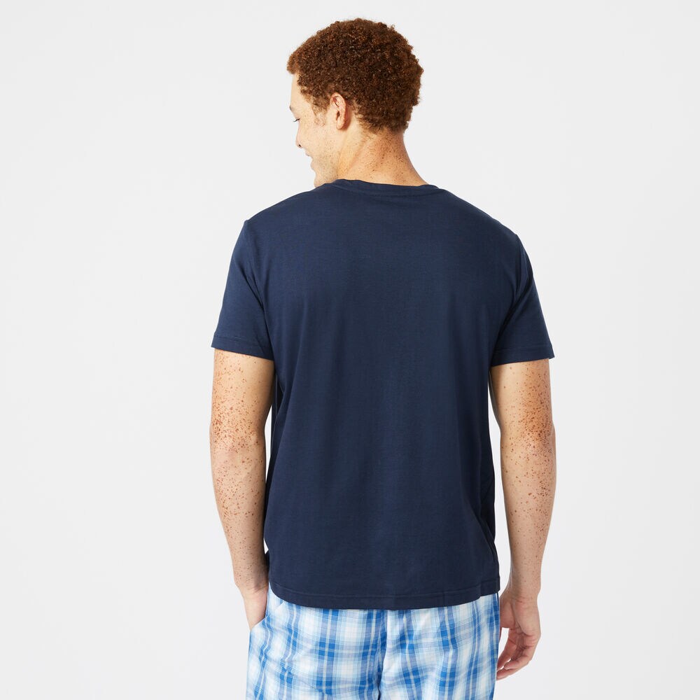 CLASSIC FIT SHORT SLEEVE PLAID PANT PAJAMA SET,Navy,large