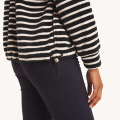 Quarter-Zip Striped Hoodie,Navy,large