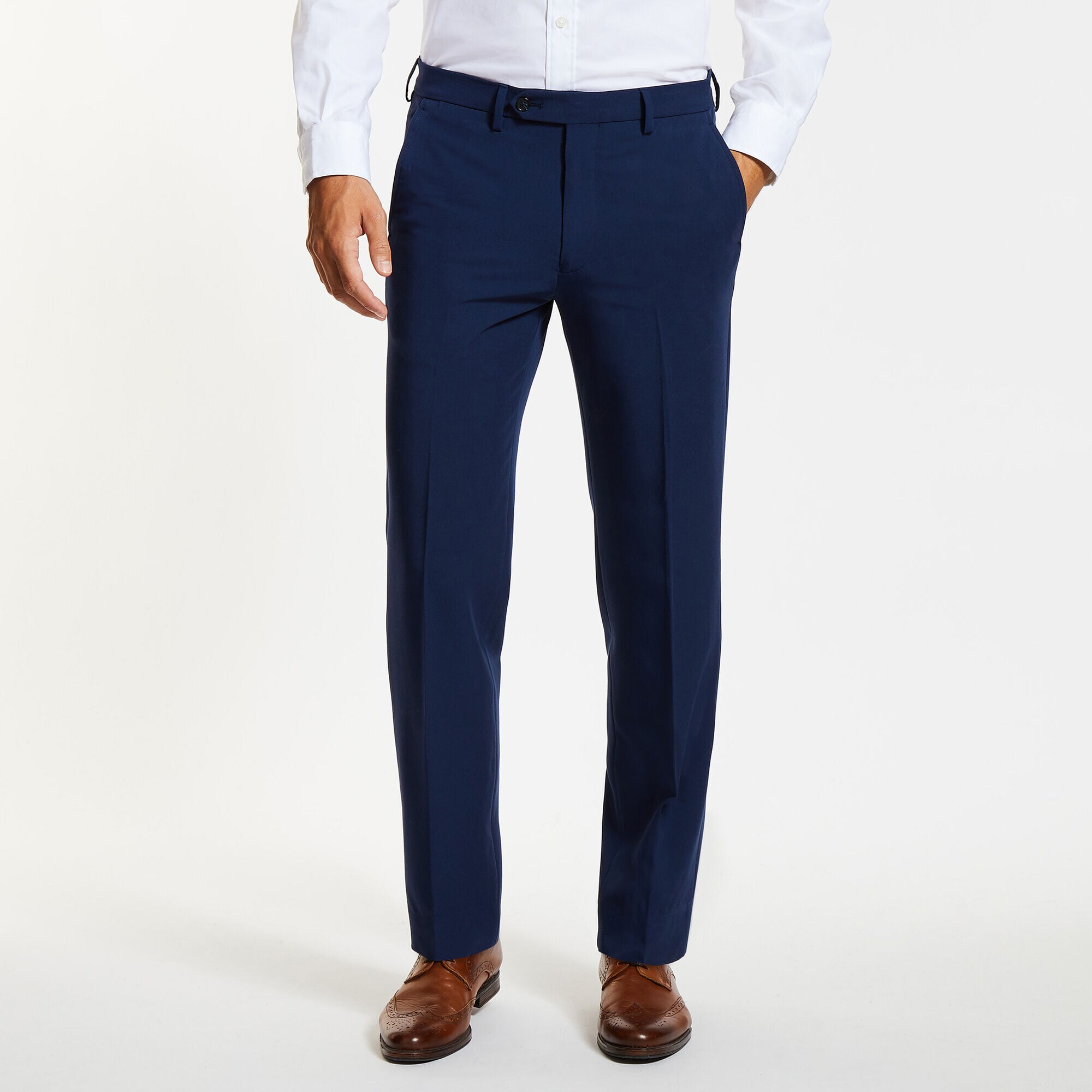 Flat Front Bi-Stretch Dress Pants,Navy,large