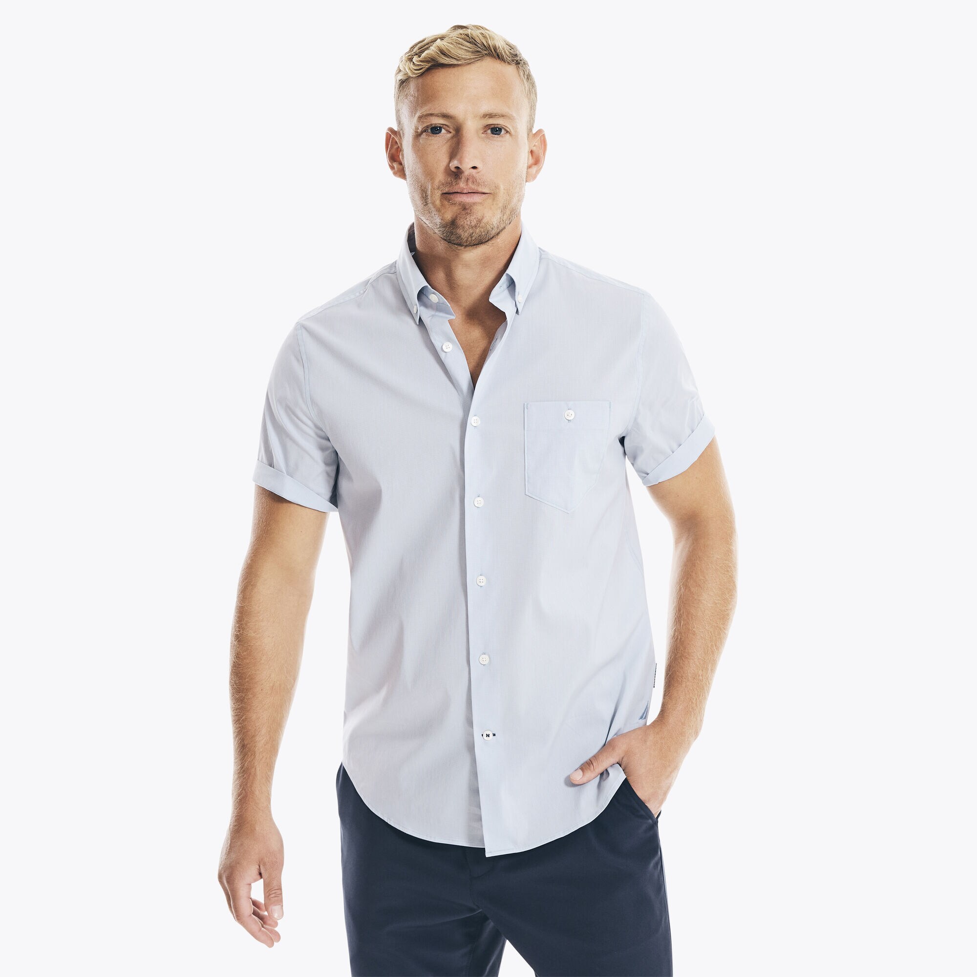 NAVTECH SOLID SHORT-SLEEVE SHIRT,Noon Blue,large