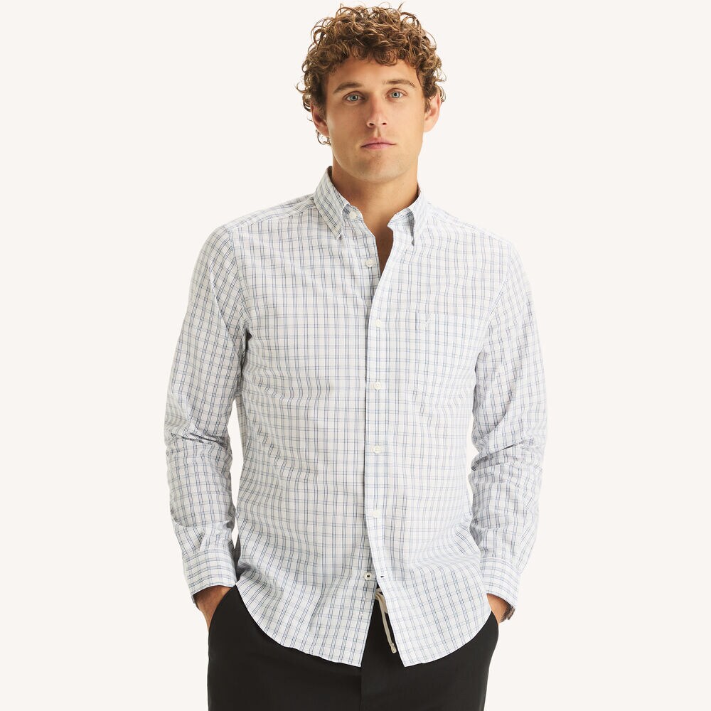Classic Fit Wrinkle-Resistant Plaid Shirt,Bright White,large