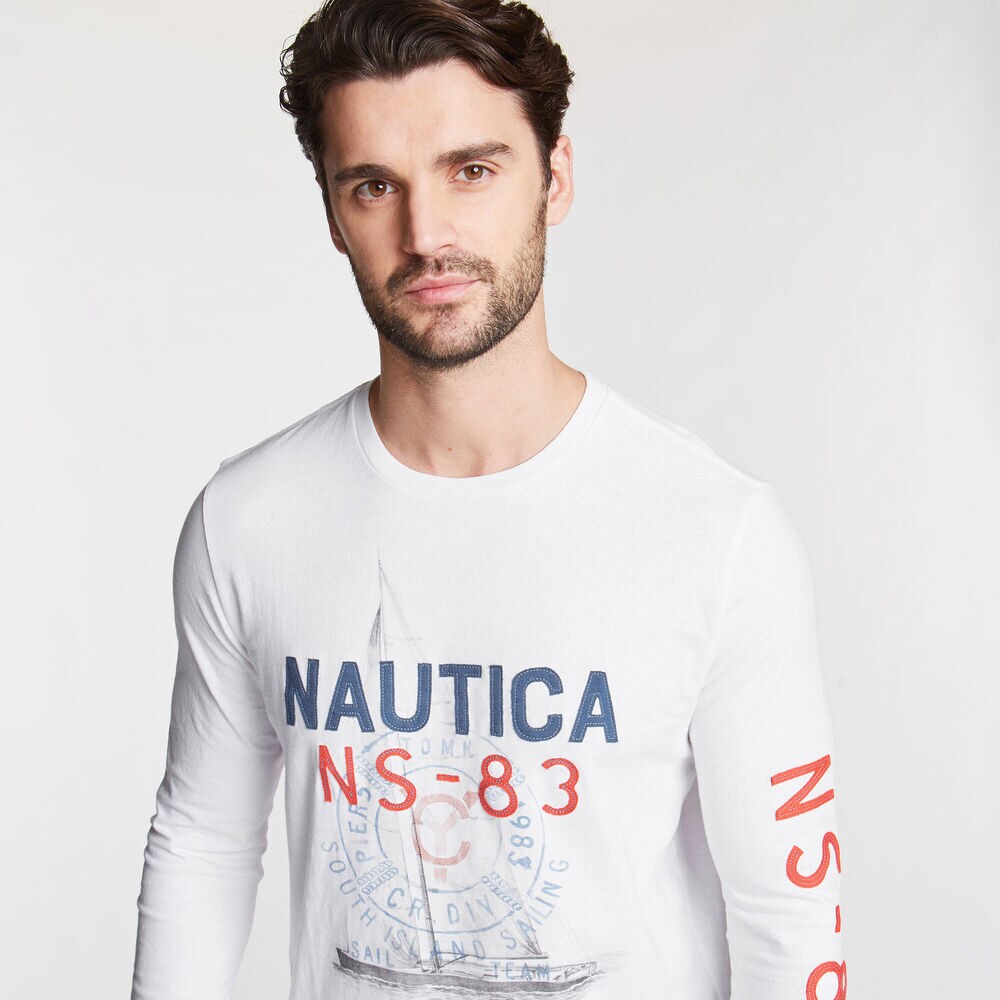 South Island Sailing Long Sleeve T-Shirt,Bright White,large
