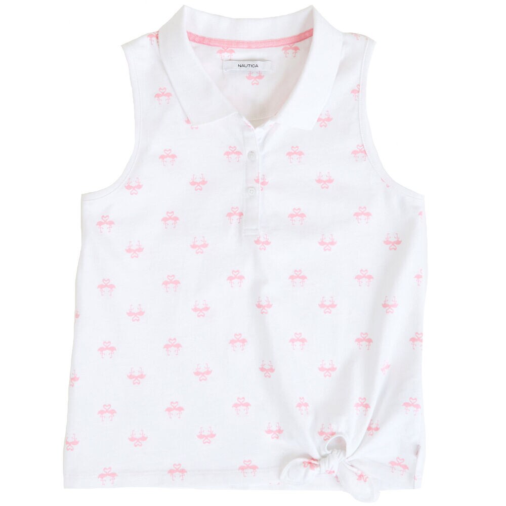 Girls' Flamingo Sleeveless Polo Shirt (8-16),Sail White,large