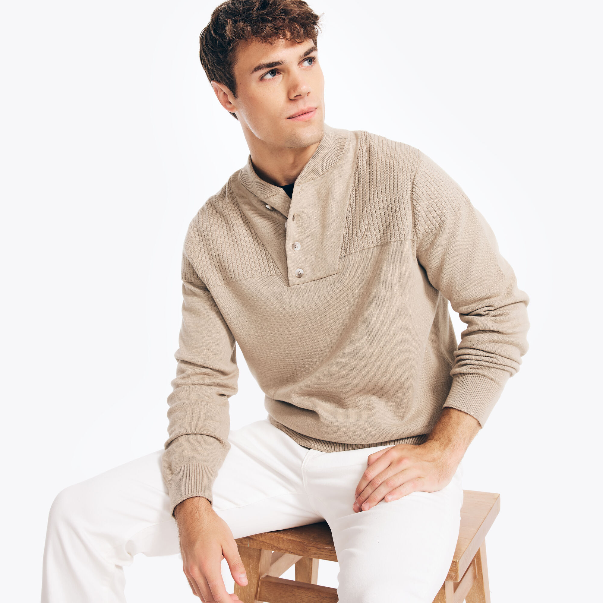 TEXTURED HENLEY,Sail White,large