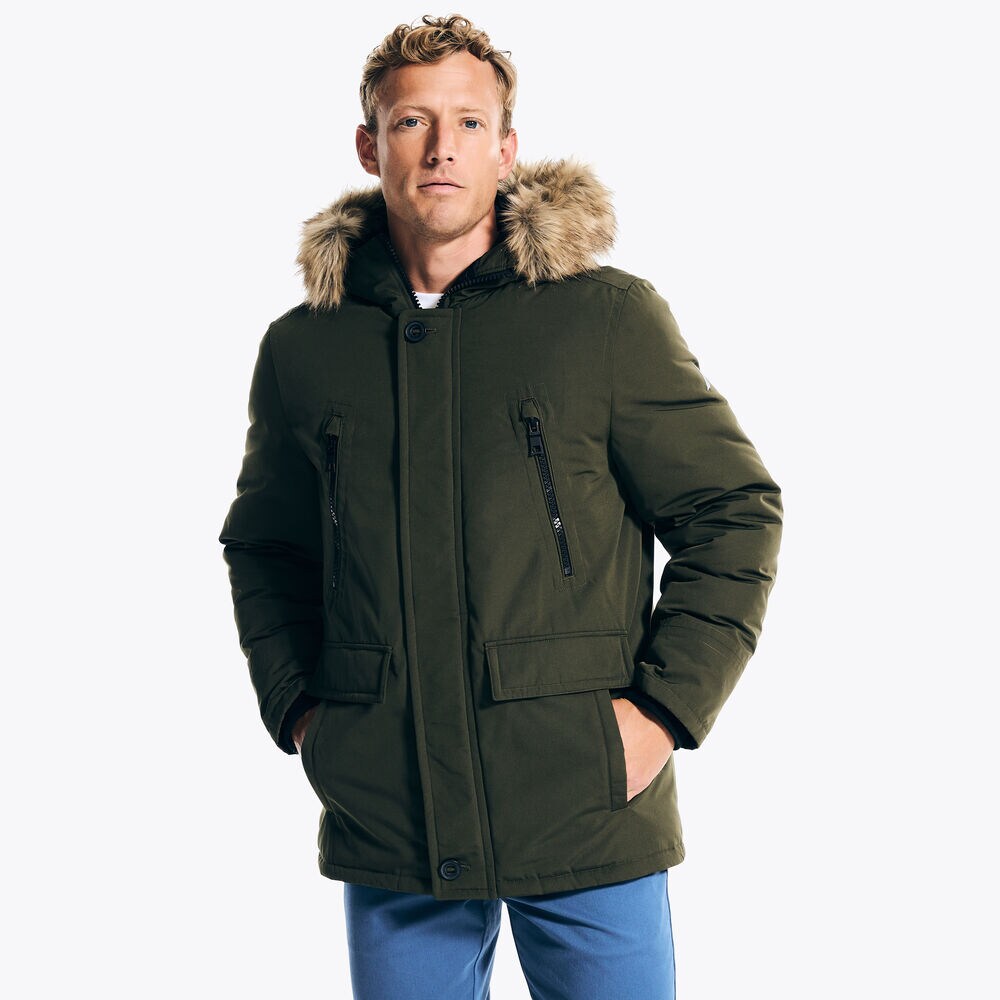Faux Fur Hooded Parka,Hillside Olive,large