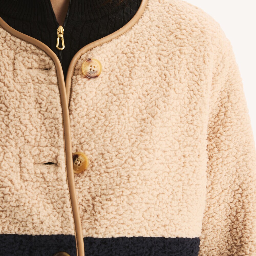 Colorblock Faux Shearling Jacket,SADDLEBACK,large