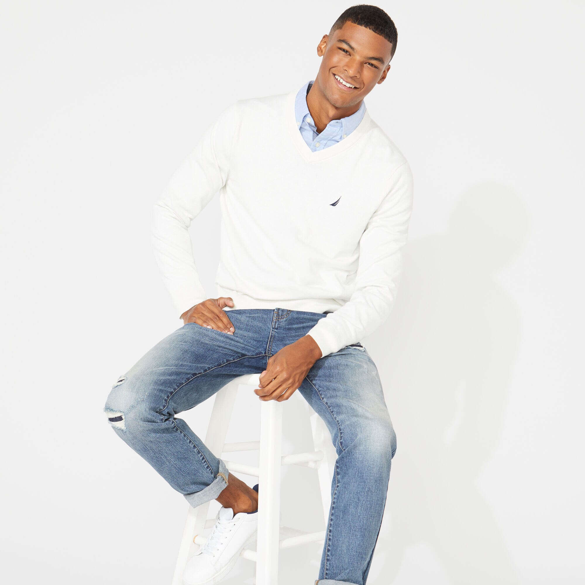 NAVTECH V-NECK SWEATER,Marshmallow,large