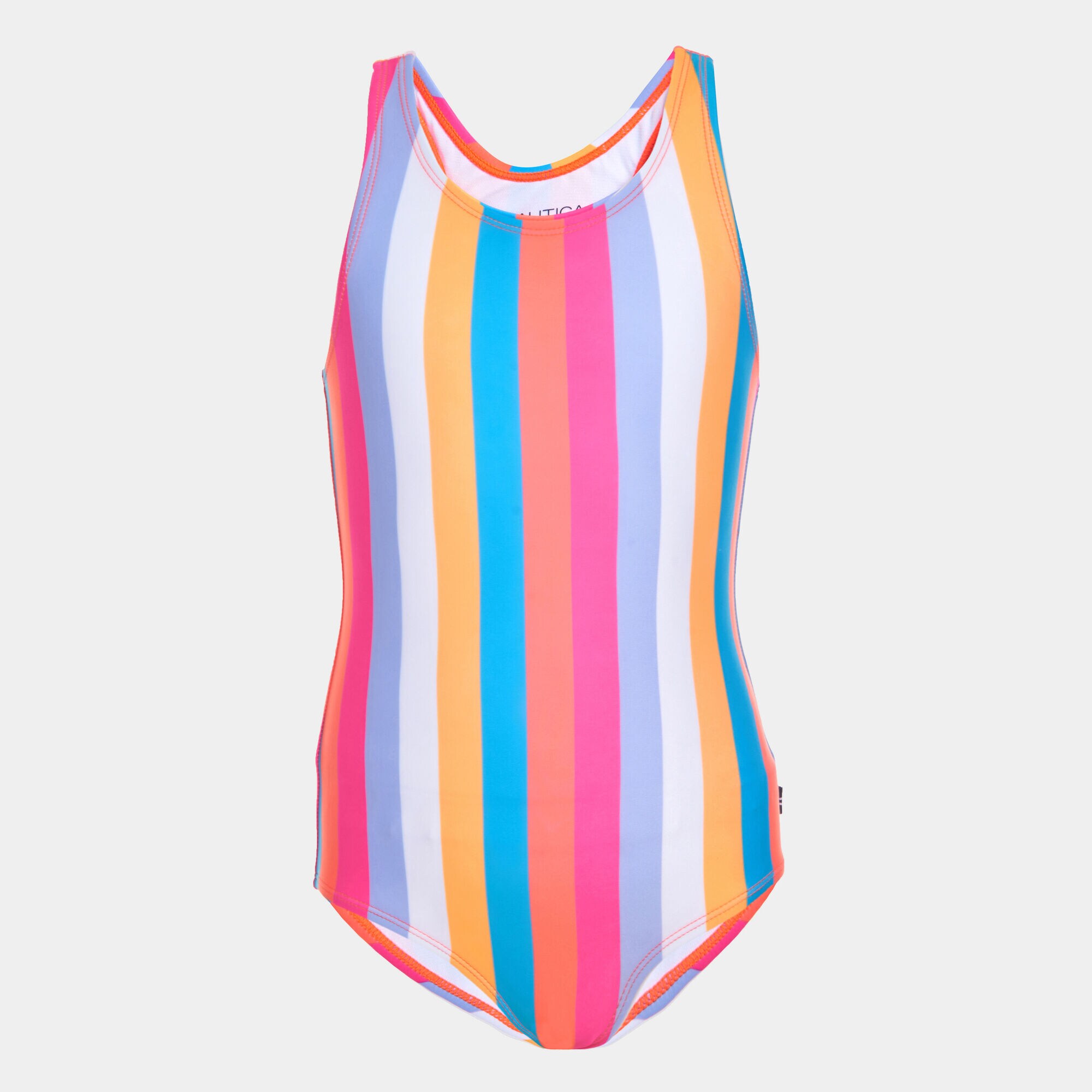 LITTLE GIRLS' COLORFUL STRIPED ONE-PIECE SWIMSUIT (4-7),Neon Coral,large