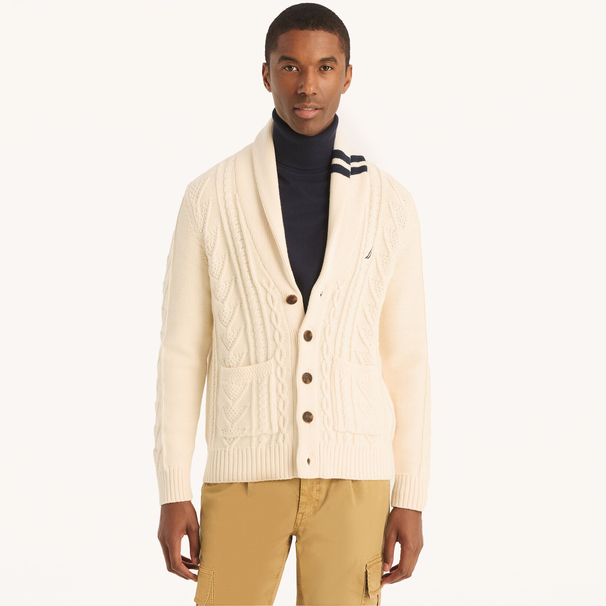 Cable-Knit Cardigan,Oatmeal Heather,large