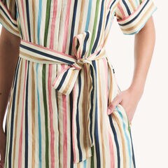 Striped Belted Midi Dress,Rolling River Wash,large