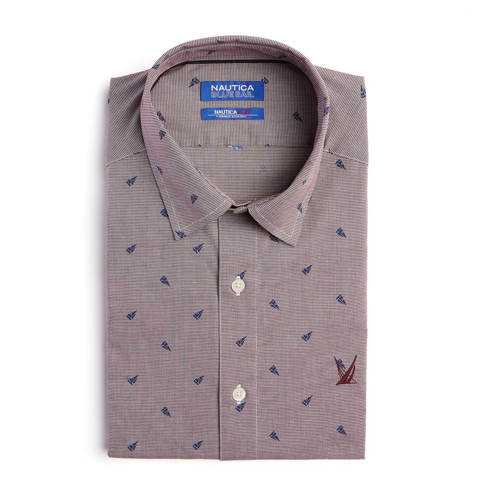 CLASSIC FIT WRINKLE-RESISTANT SAILBOAT PRINT SHIRT,Zinfandel,large